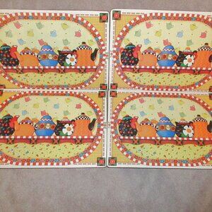 Vtg Mary Engelbreit Tea Party Placemats Set Of 4 Cork Back Farmhouse Cottagecore